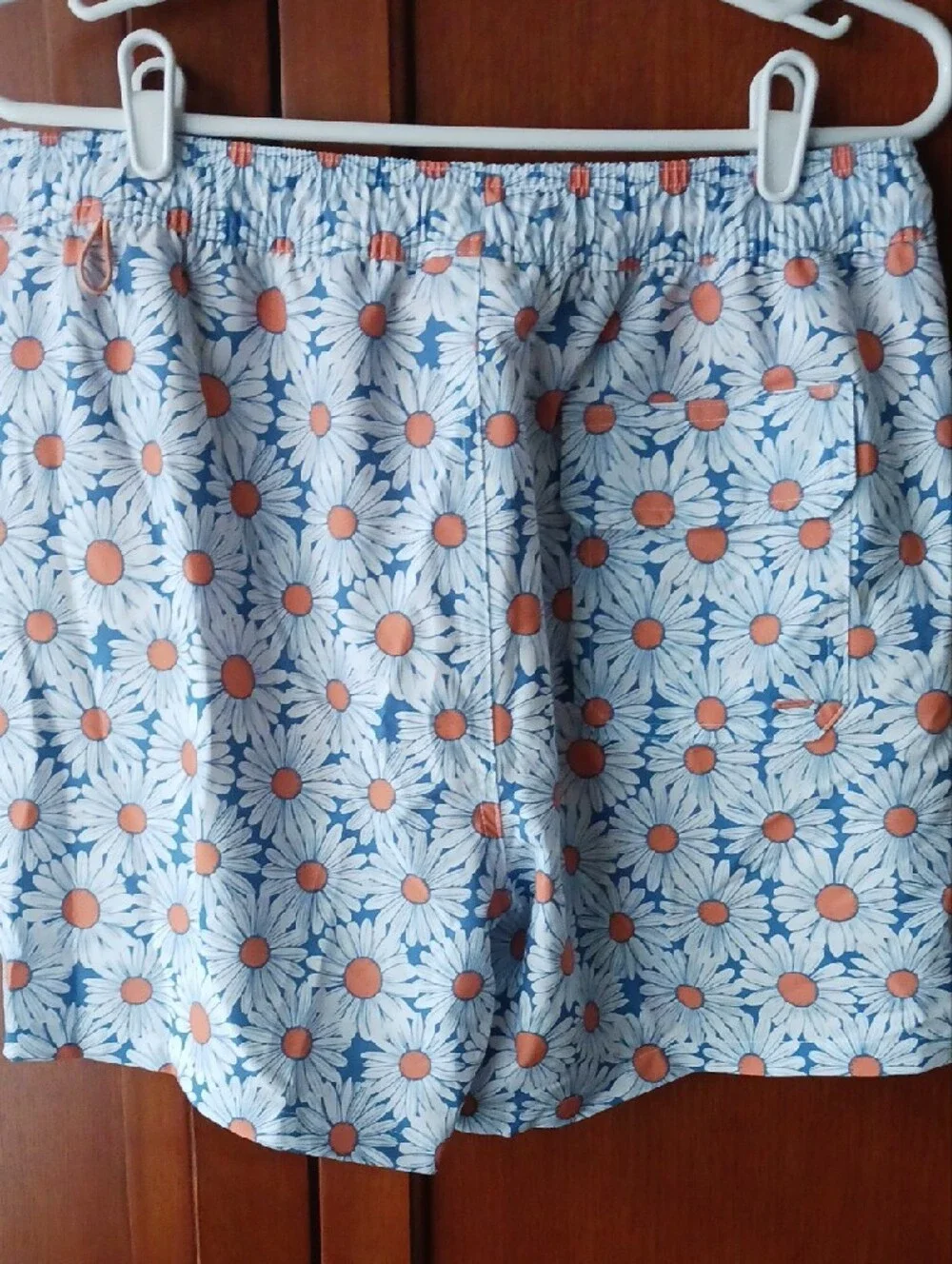 NEW!! Goodfellow & Co Light Blue Daisy-Print Swim Shorts with Orange Centers
